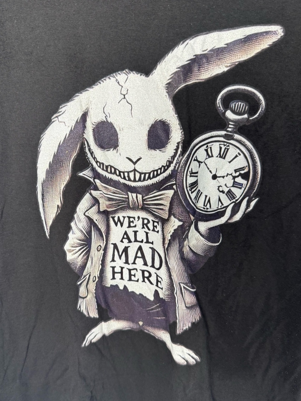 We're All Mad Here Creepy Rabbit Graphic T-Shirt Men's Medium Gothic Alice NEW